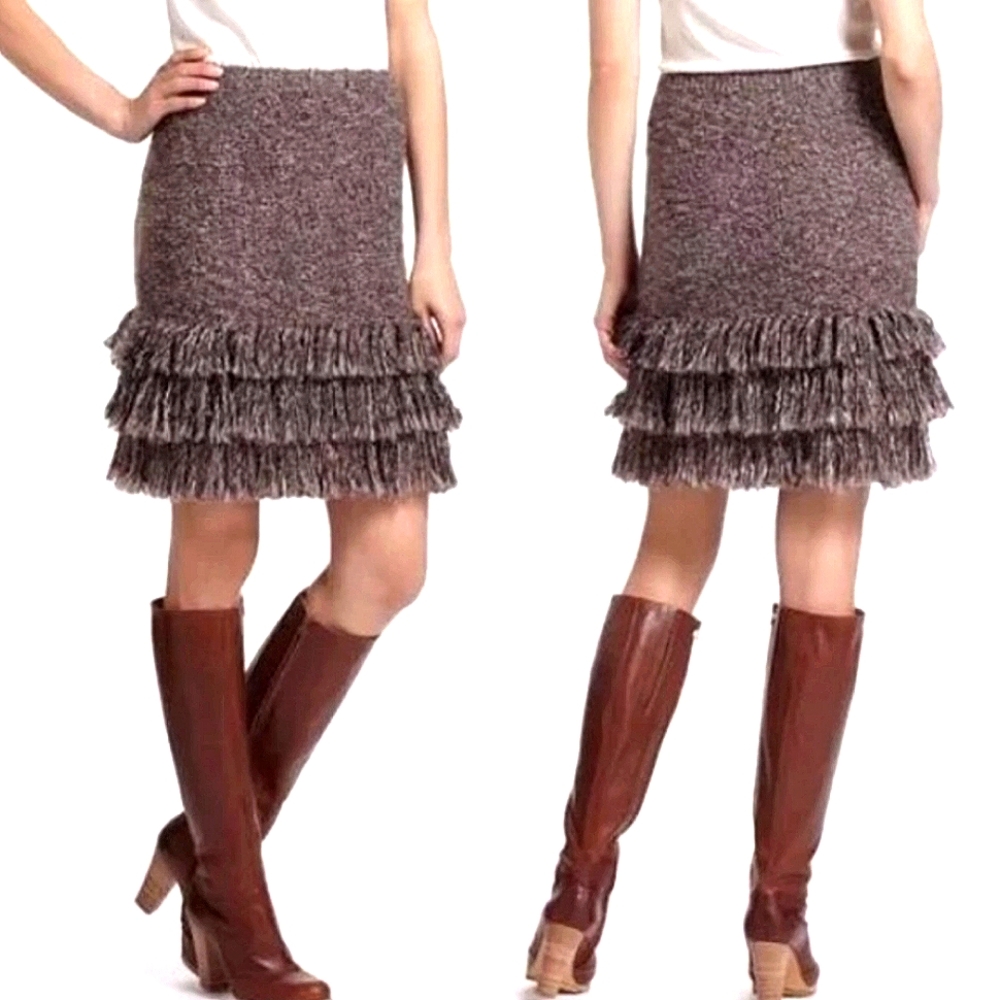 Sparrow Brown Alpaca Wool Fringe Pencil Skirt XS